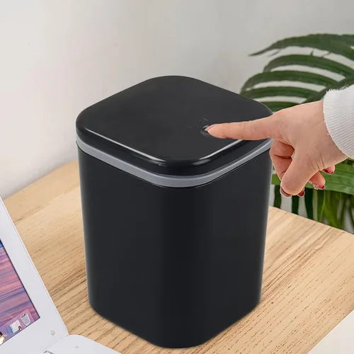 Vista 5 de Bringer Basurero de escritorio de 2 L, bote de basura pequeño de plástico de 0.5 galones con tapa, color negro
