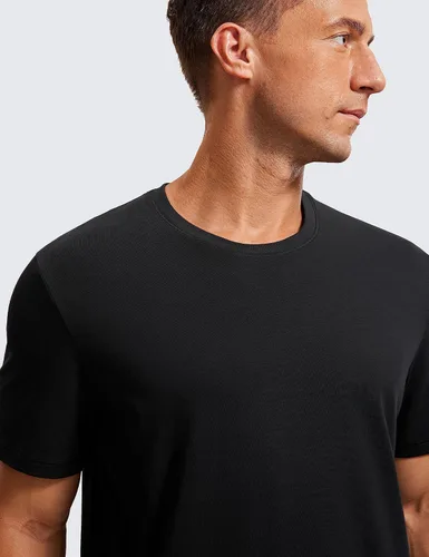 Vista 3 de CRZ YOGA Camiseta de manga corta de algodón y poliéster para hombre, ajuste clásico, informal, para entrenamiento, suave, de primera calidad
