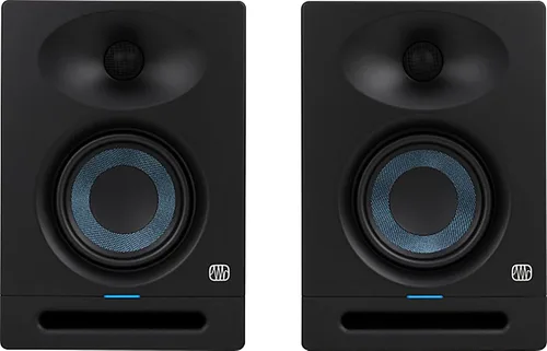 Vista 5 de PreSonus Eris Studio 4 - Monitores de estudio activo de 2 vías de 4.5 pulgadas con guía de ondas EBM con cable de ruptura estéreo, cable XLR y paño