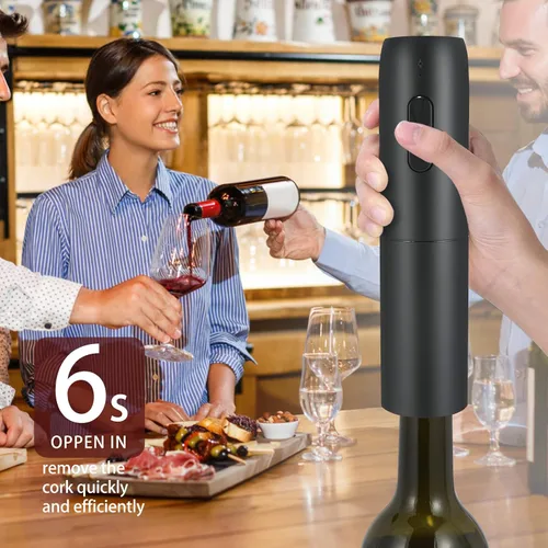 Vista 2 de VIDYSUFYR Juego de abridor eléctrico de botellas de vino con base de carga, negro, abridor automático de botellas de vino con luz LED, kit