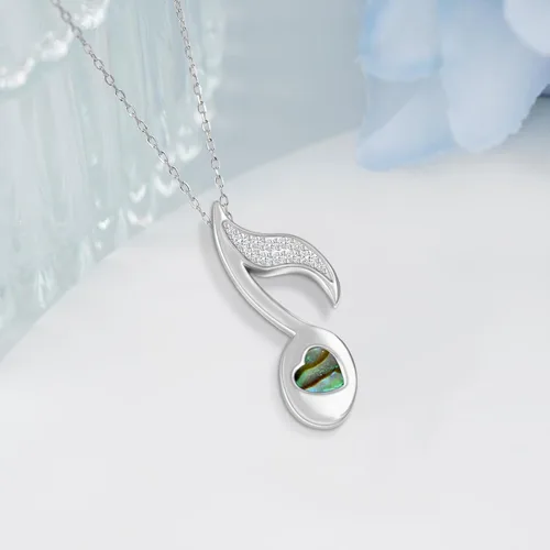 Vista 3 de Collar de plata de ley 925 con colgante de nota musical, regalo de joyería musical para mujeres, amantes de la música, Plata esterlina, Circonia