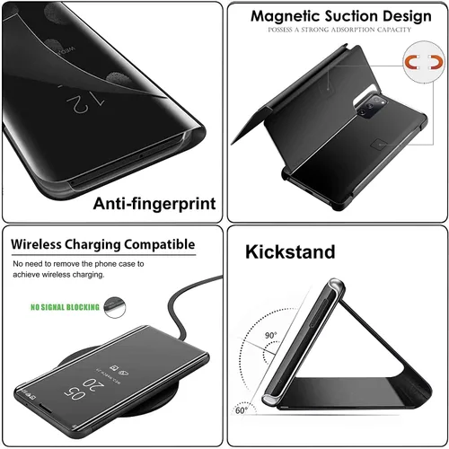 Vista 2 de Compatible con Samsung Galaxy S21 FE - Funda de piel transparente con espejo S-View, a prueba de golpes, con función atril, antiarañazos, funda