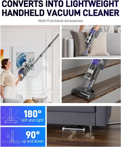 Vista 8 de Aspiradora Inalámbrica, Aspiradoras para el Hogar, 45KPA 550W Palo Portátil de Mano 60 Minutos de Duración Batería Recargable para Pelo de Mascotas