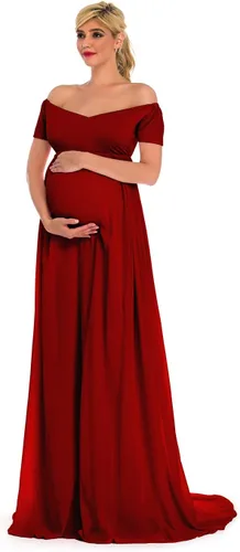 Vista 4 de ZIUMUDY Vestido de gasa de maternidad envuelto de manga corta con frente cruzado para fotografía maxi vestido para baby shower