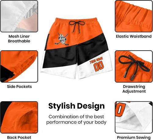 Vista 3 de Custom Hockey Men's Shorts Gifts for Men Casual City Youth Fans Sport Beach Shorts Add Name & Number Quick Dry