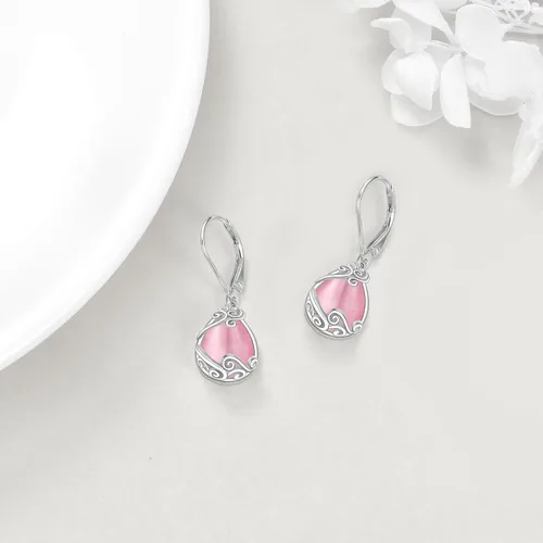 Vista 11 de Aretes colgantes con forma de lágrima de filigrana de piedra lunar de plata de ley 925 con cierre de palanca para mujer, regalos de joyería