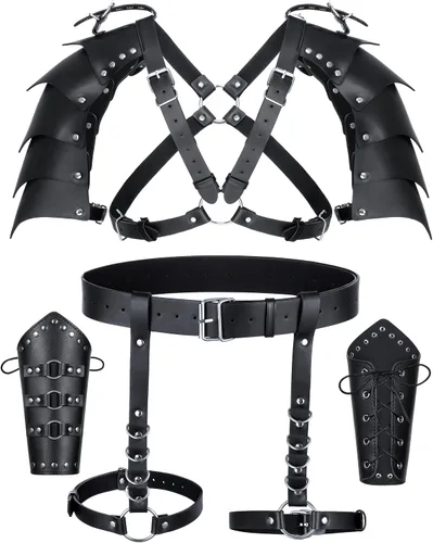 Vista 2 de Polainas de cuero sintético de caballero medieval, corsé, chal renacentista, capa de hombro, bufanda, accesorios