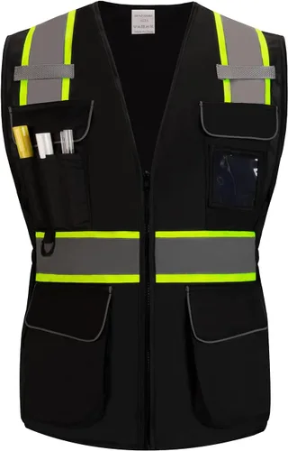 Vista 7 de Chaleco de seguridad reflectante Hi Vis, clase 2, con 7 bolsillos y cremallera, cumple con las normas ANSI/ISEA