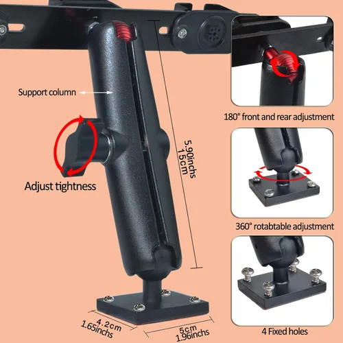 Vista 3 de HYS Soporte de tableta resistente para camión y vehículo, base de taladro Walkie Talkie/soporte de micrófono de mano con brazo de aluminio