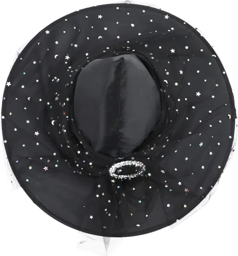 Vista 12 de American Trends Sombrero de bruja de Halloween para mujer, accesorio de disfraz de Halloween de encaje para fiesta