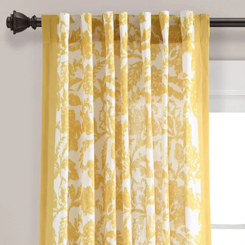 Vista 2 de Lush Decor Emma - Cortina jacobea texturizada para ventana (panel individual), 84 pulgadas de largo x 52 pulgadas de ancho, amarillo