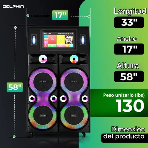 Vista 6 de Máquina de karaoke Dolphin KaraokeBox 4120: Karaoke gigante cuádruple de 12" – Pantalla táctil de 18.5" para letras, WiFi, altavoces Bluetooth, 2