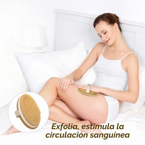 Vista 5 de Metene Cepillo corporal de cepillado en seco con cerdas naturales suaves y rígidas, cepillo exfoliante corporal/masaje para celulitis y linfática