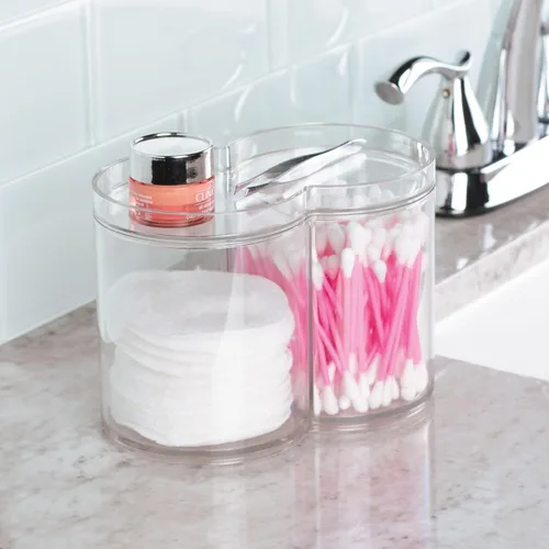 Vista 5 de Organizador de baño InterDesign con varios niveles y diseño transparente; mide 12 pulgadas y es adecuado para cosméticos, maquillaje, vitaminas