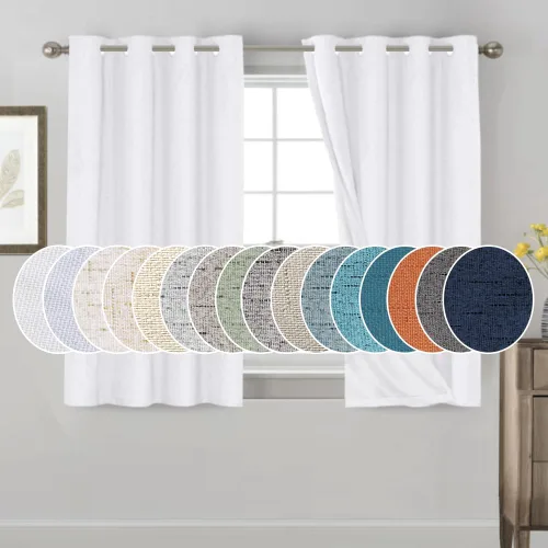 Vista 154 de Cortinas con textura de lino 100% opacas de 64 pulgadas de largo, juego de 2 paneles de cortinas de lino opacas con forro aislante térmico que Arena