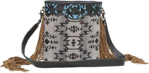Vista 2 de Bolso bandolera de cuero occidental para mujer, bolso cruzado reciclado con borla