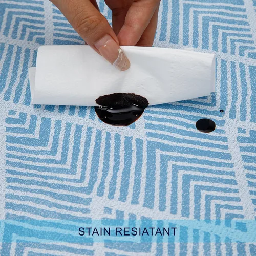 Vista 8 de Zhenrui Mantel rectangular elástico ajustable de 6 pies, cubierta de vinilo impermeable a prueba de derrames, diseño de ondas azules impresas