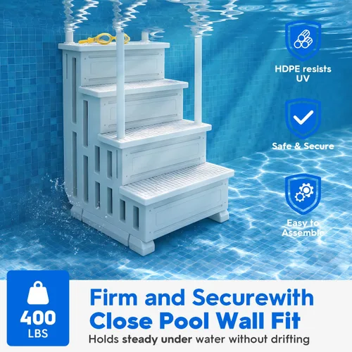 Vista 2 de XtremepowerUS Escalera de piscina sobre el suelo y sistema de 4 escalones con pasamanos, escalera de entrada resistente para acceso de terraza a