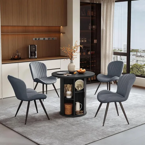 Vista 151 de Miereirl Moderno juego de comedor de 5 piezas para mesa redonda de madera de 4,31.5 pulgadas con estante de almacenamiento semiabierto y puerta
