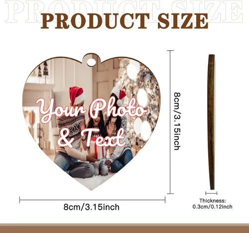 Vista 7 de Adorno de Navidad personalizado con foto, añade imagen y texto, adorno de diseño de impresión de texto, regalo de recuerdo personalizado para colgar
