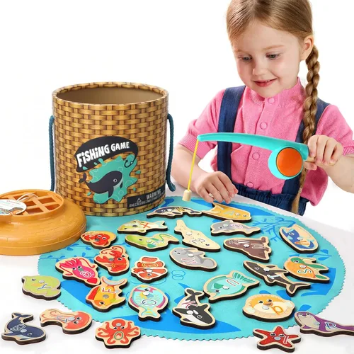 Vista 2 de TOP BRIGHT Juego Montessori de Pesca para Niños Pequeños - Juguetes Magnéticos de Pesca de Madera para Niños de 3 Años, Regalo para Niñas y Niños