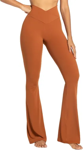 Vista 5 de Sunzel - Leggings acampanados para mujer, sin costuras frontales, pantalones de yoga con control de abdomen, cintura alta cruzada, 28303234 pulgadas