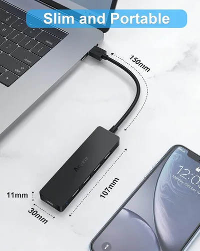Vista 5 de Aceele Concentrador USB 3.2 con cable de datos largo extendido de 4 pies, concentrador USB 3.2 Gen 2 5 en 1