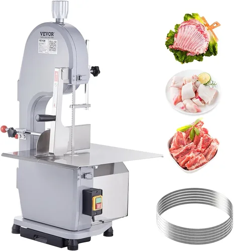 Vista 13 de Sierra de banda eléctrica comercial para carne, máquina de sierra ósea vertical de acero inoxidable de 1500W, banco de trabajo de 19.3" x 15
