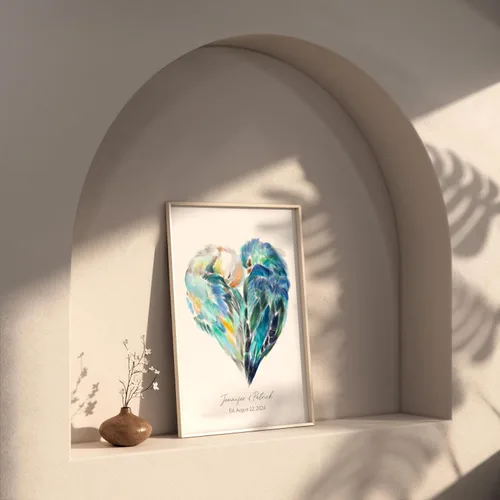 Vista 6 de Triple Studio Regalo de boda personalizado, impresión artística de pájaro con nombre y fecha personalizados, celebración de aniversario para novio