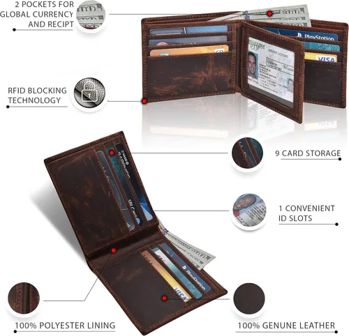 Vista 2 de Carteras RFID delgadas para hombres - Cartera de bolsillo frontal de piel genuina