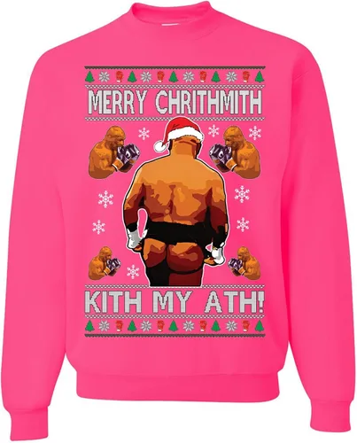 Vista 6 de wild custom apparel Merry Chrithmith Kith My Ath suéter feo de Navidad divertido con cuello redondo sudadera Negro
