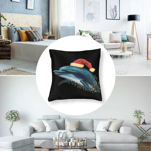 Vista 5 de Fundas de almohada de satén, fundas de almohada con sombrero de Papá Noel, fundas de almohada para amantes de los delfines, almohadas con cremallera