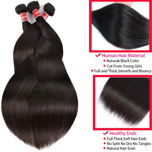 Vista 2 de Manojos de cabello humano lacio de 16, 18, 20 pulgadas, 12A, extensiones de cabello humano virgen brasileño 100% sin procesar, extensiones