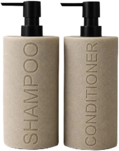 Vista 13 de Paquete de 2 botellas recargables de resina negra mate para champú y gel de baño – Juego de dispensadores de bomba modernos para baño, recipientes
