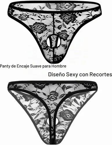 Vista 5 de Ropa interior de encaje para hombre, parte delantera abierta, ropa interior Negro