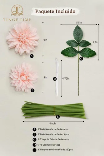 Vista 2 de TINGE TIME Flores artificiales, 20 piezas de dalia de seda de 5/6 pulgadas, flores falsas para bricolaje, ramos de novia, centros de mesa, arreglos