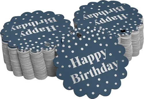 Vista 20 de Etiquetas de papel para colgar con texto en inglés «Happy Birthday» (50 unidades)