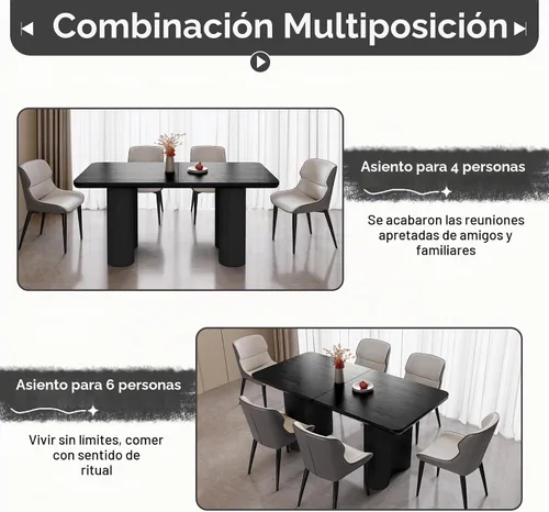 Vista 7 de Mesa de comedor rectangular de 63 pulgadas con 4 sillas, moderna mesa de comedor negra con sillas para sala de estar, comedor y cocina