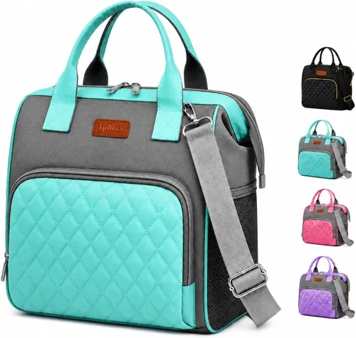 Vista 10 de iPhixx Bolsa de almuerzo aislada para mujer, bolsa de almuerzo ligera y reutilizable, lonchera para mujer con correa ajustable para el hombro, bolsa