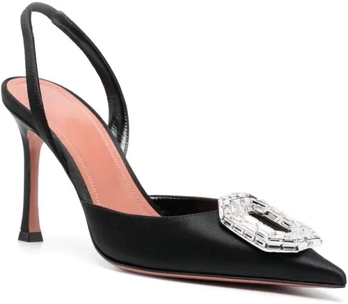Vista 5 de Arqa Zapatos de tacón alto con punta puntiaguda de satén para mujer, tacones altos adornados con cristales elegantes y tacones de aguja para boda