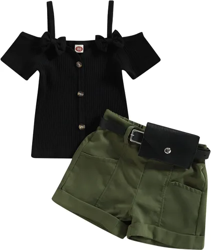 Vista 91 de TheFound Trajes de verano para niñas pequeñas, sin mangas, de punto acanalado, halter, pantalones cortos, ropa para recién nacidos, conjunto de 3