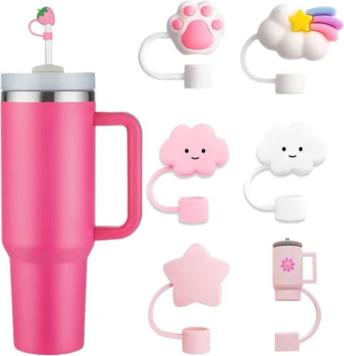 Vista 13 de LDKEDKF 11 piezas de cubiertas para pajitas de vaso Stanley, tapa de silicona para pajitas de vaso Stanley de 30 y 40 onzas con vasos, accesorios