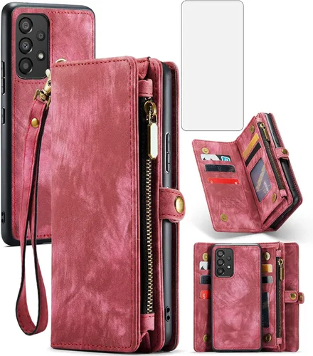 Vista 8 de Asuwish Funda de teléfono para Samsung Galaxy A53 5G 2022 con cierre de cremallera, funda desmontable con protector de pantalla de vidrio templado