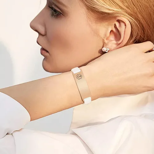 Vista 18 de MPRAINBOW Pulsera de alerta médica personalizada para mujer, correa de reloj de cuero genuino, grabado de doble cara, diabetes, epilepsia, joyería