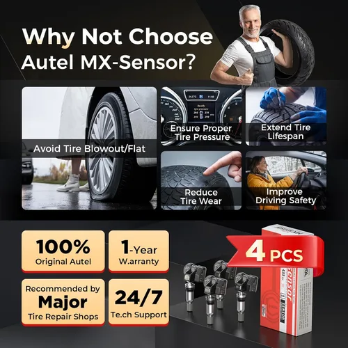 Vista 9 de Autel Sensor TPMS MX-Sensor 2 en 1 (prensado), sensor de presión de neumáticos TPMS programable 315MHz+433MHz, 100% clonable, igual que los sensores