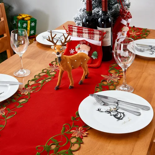 Vista 4 de AMARED Caminos de Mesa Bordados de Navidad con Calados de Hojas Verdes Manteles de Mesa Navideños para Decoraciones de Navidad 15x87 Pulgadas