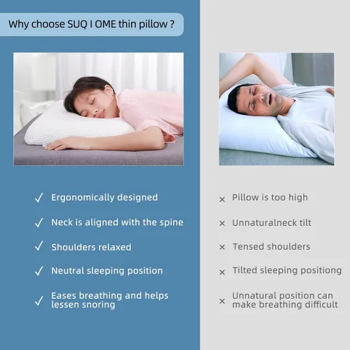 Vista 5 de SUQ I OME Slim Sleeper - Almohada plana ultrafina, 23 x 15.7 x 2.2 pulgadas Espuma viscoelástica con infusión de gel refrigerante, altura de 2.2