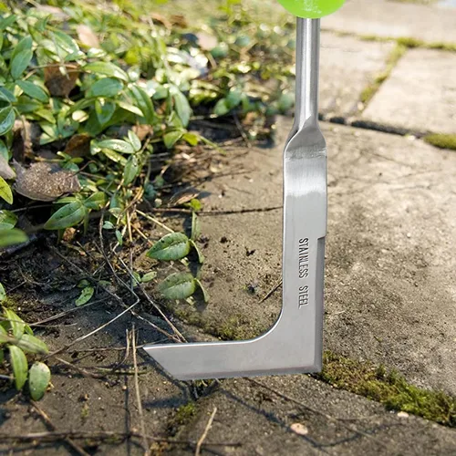 Vista 6 de Jiozermi Herramienta de extracción de malezas de mano, herramienta de acero inoxidable en forma de L para jardín, herramienta de desbrozadora