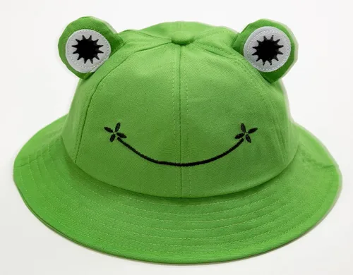 Vista 2 de Poznjo Sombrero de rana para adultos y adolescentes, lindo sombrero de pescador de rana de algodón, divertido sombrero de pescador para hombres