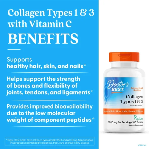 Vista 3 de Doctor's Best Péptidos de colágeno Tipos 1 & 3 - Suplemento de colágeno para mujeres y hombres, apoya la salud del cabello, la piel, las uñas